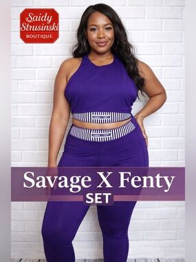 Savage X Fenty Purple Activewear Set XL Sports Bra Leggings Matching Set